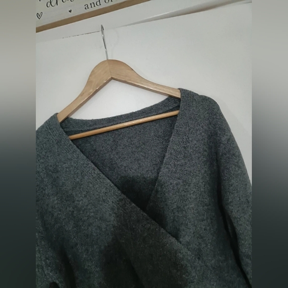 Gray V-Neck Women's Sweater - Picture 2 of 4